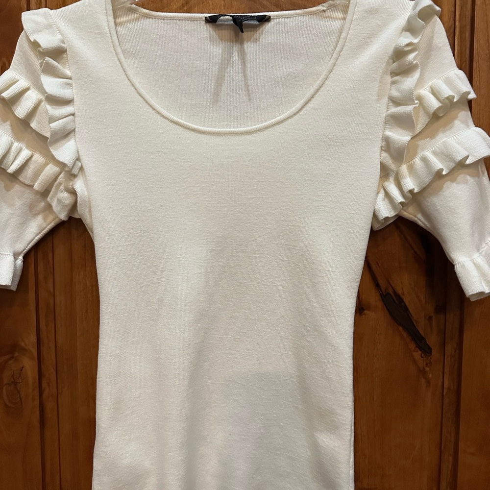 BCBG Elegant Cream Ruffle Sleeve Top